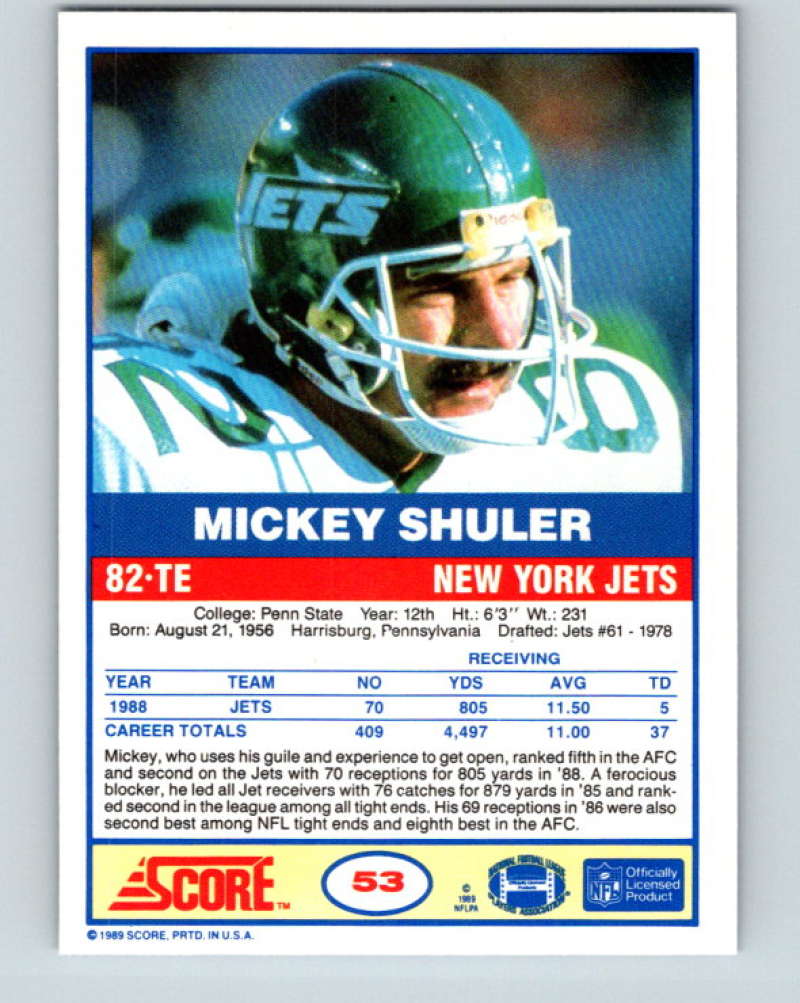 1989 Score #53 Mickey Shuler Mint New York Jets