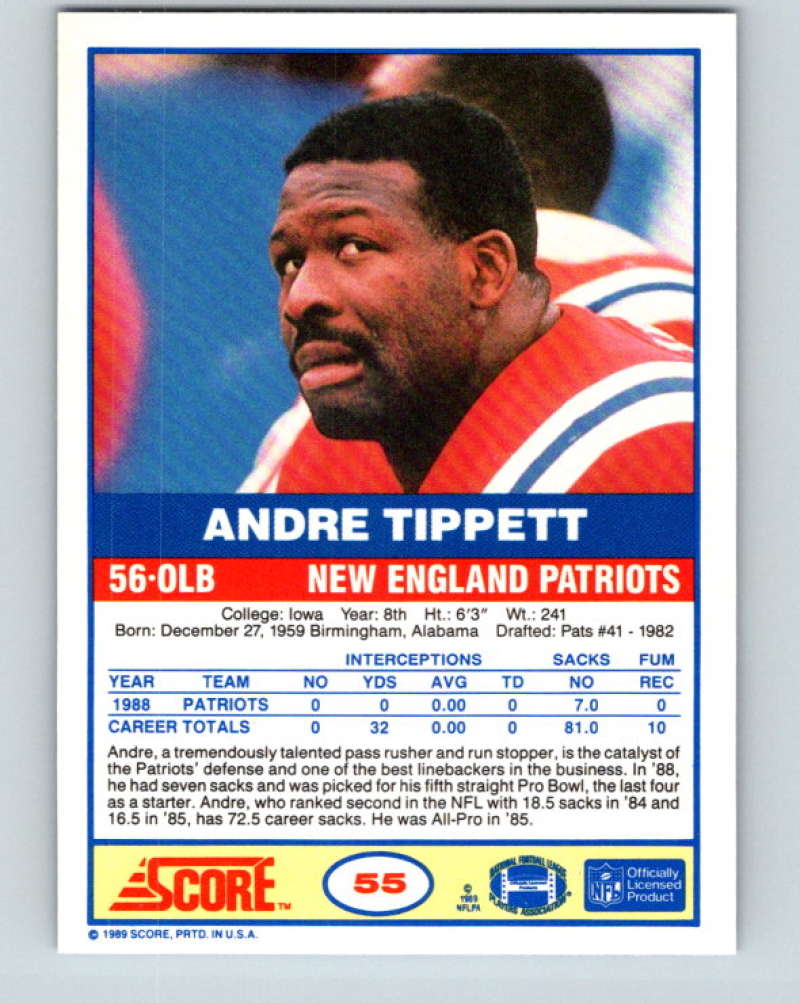 1989 Score #55 Andre Tippett Mint New England Patriots