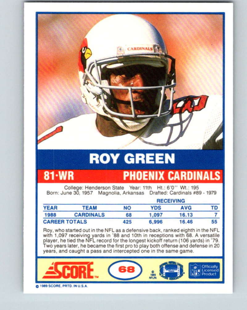 1989 Score #68 Roy Green Mint Phoenix Cardinals Image 2