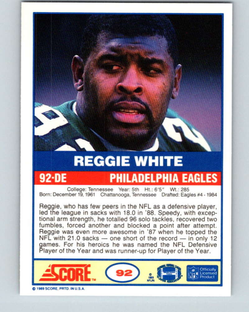 1989 Score #92 Reggie White Mint Philadelphia Eagles