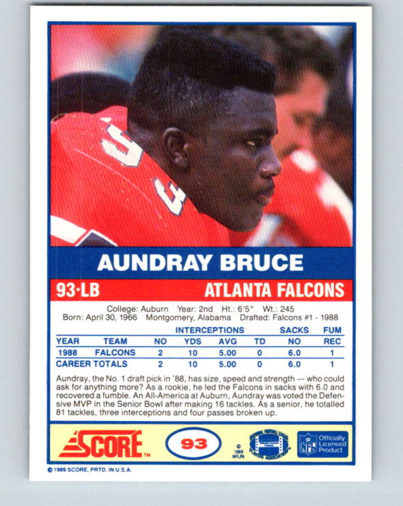 1989 Score #93 Aundray Bruce Mint RC Rookie Atlanta Falcons Image 2