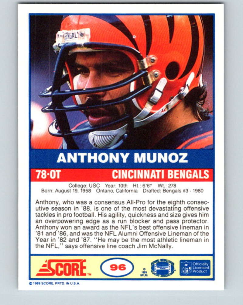 1989 Score #96 Anthony Munoz Mint Cincinnati Bengals Image 2