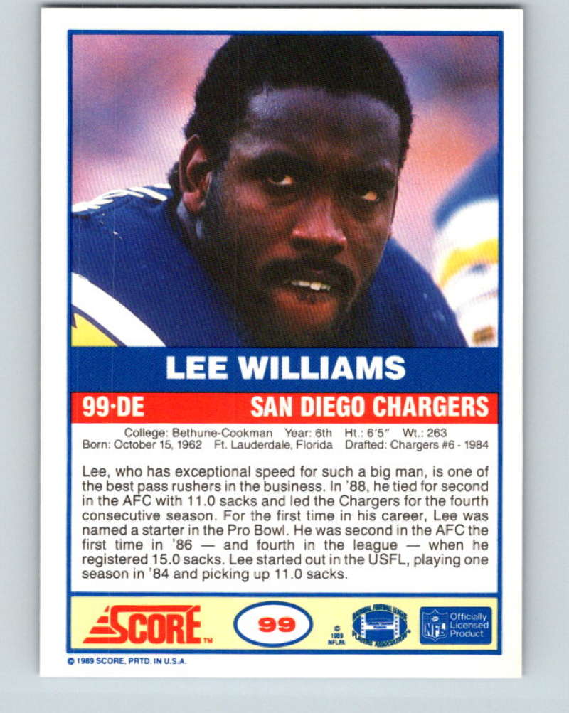 1989 Score #99 Lee Williams Mint San Diego Chargers Image 2