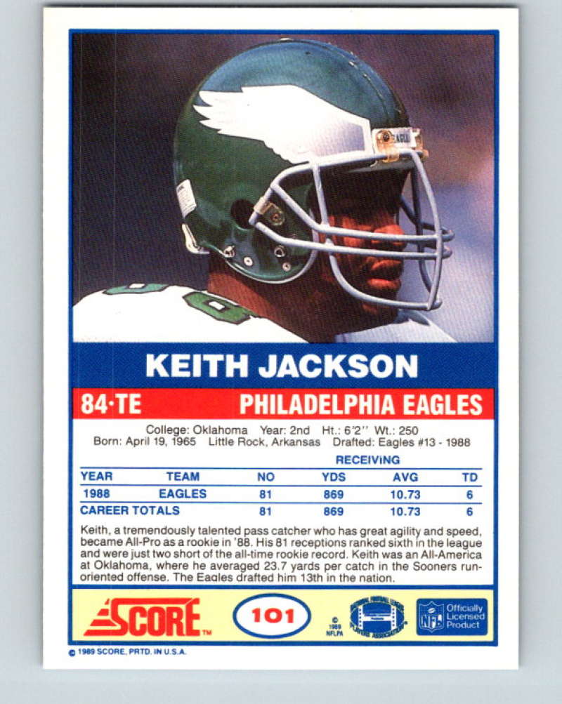 1989 Score #101a Keith Jackson Mint RC Rookie Philadelphia Eagles