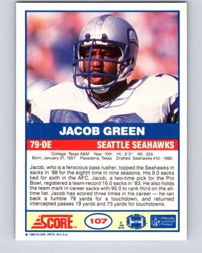 1989 Score #107 Jacob Green Mint Seattle Seahawks Image 2