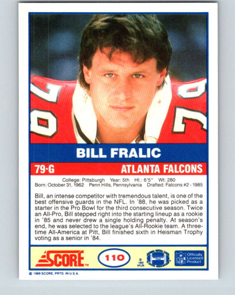 1989 Score #110 Bill Fralic Mint Atlanta Falcons Image 2