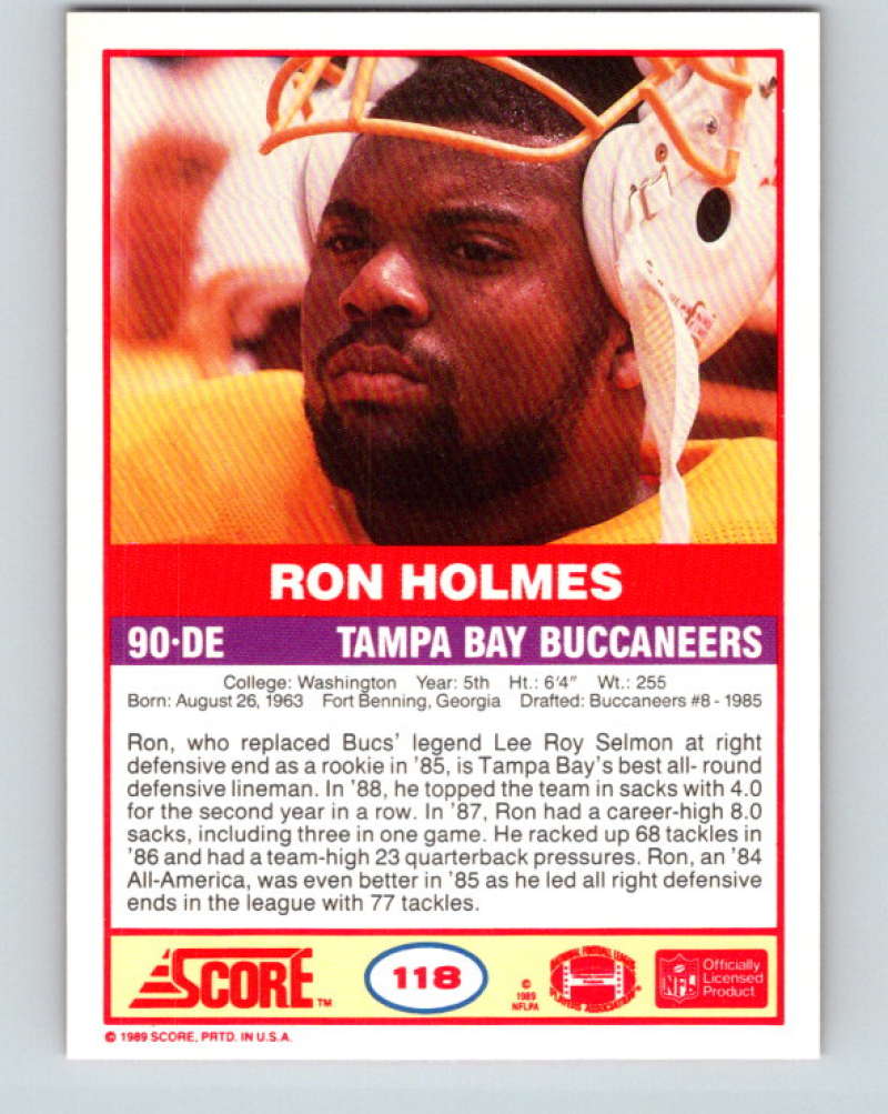 1989 Score #118 Ron Holmes Mint Tampa Bay Buccaneers Image 2