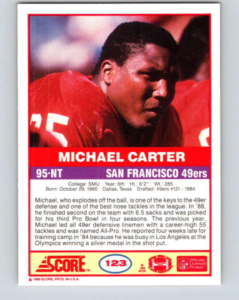 1989 Score #123 Michael Carter Mint San Francisco 49ers  Image 2