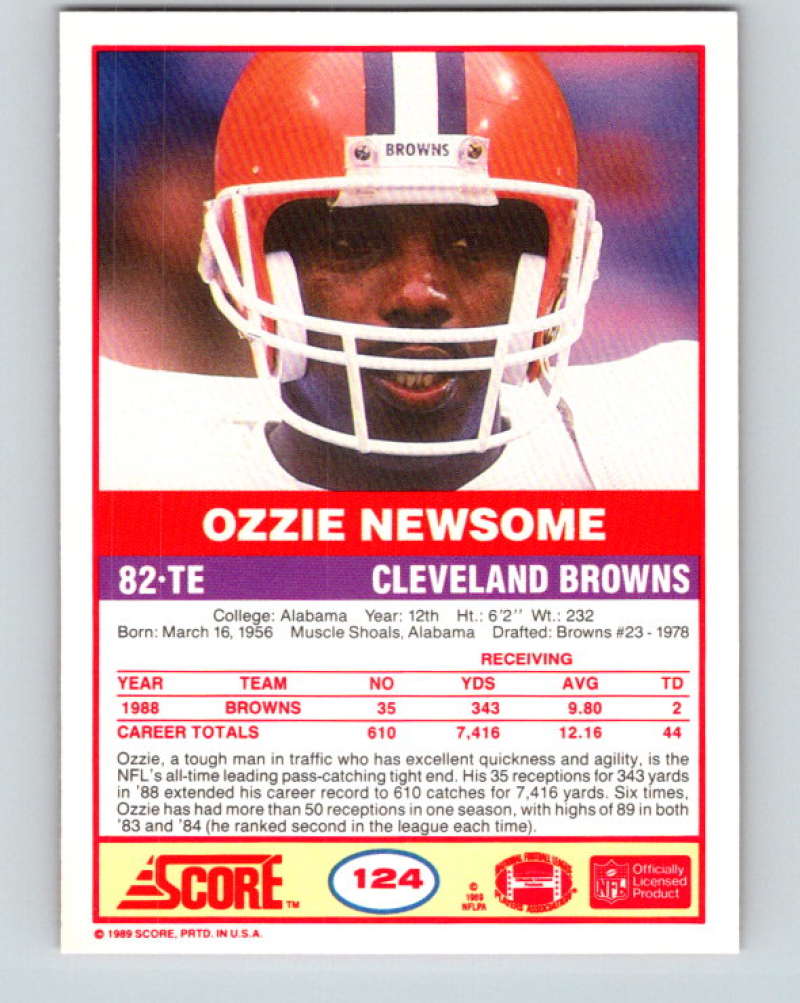 1989 Score #124 Ozzie Newsome Mint Cleveland Browns Image 2