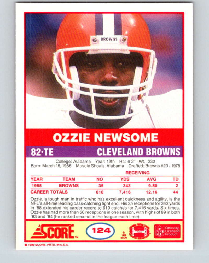 1989 Score #124 Ozzie Newsome Mint Cleveland Browns  Image 2