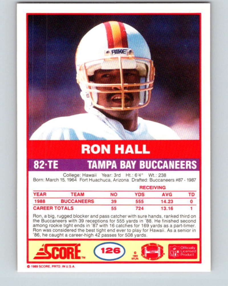 1989 Score #126a Ron Hall ERR Mint RC Rookie Tampa Bay Buccaneers