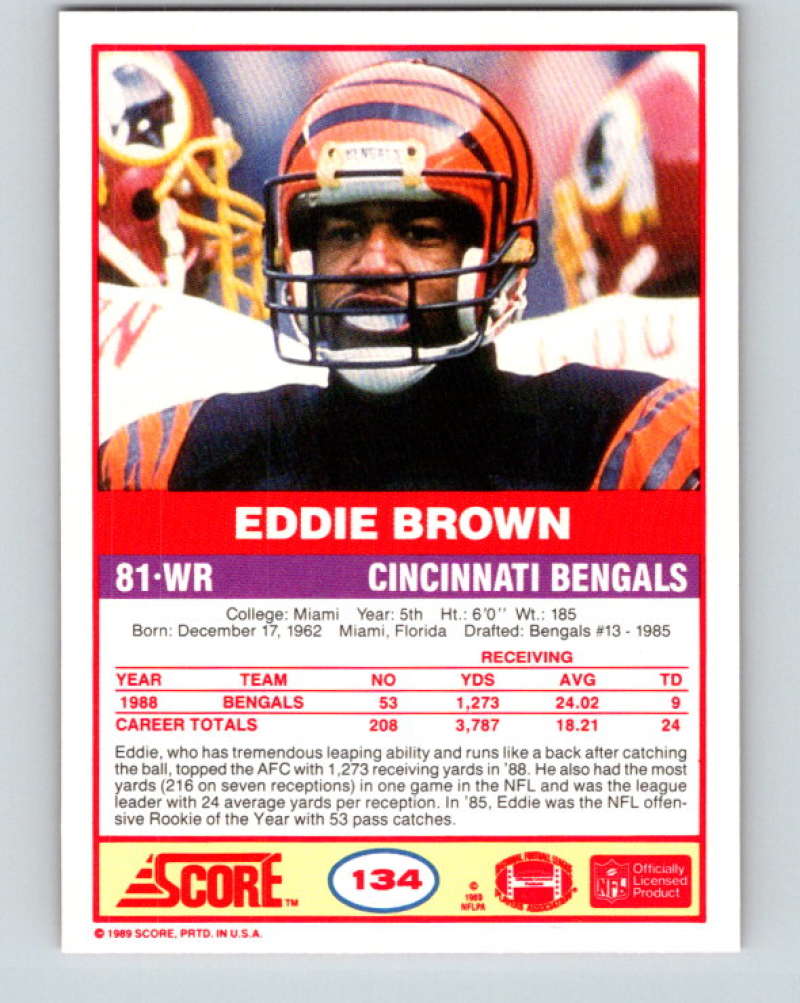 1989 Score #134 Eddie Brown Mint Cincinnati Bengals Image 2