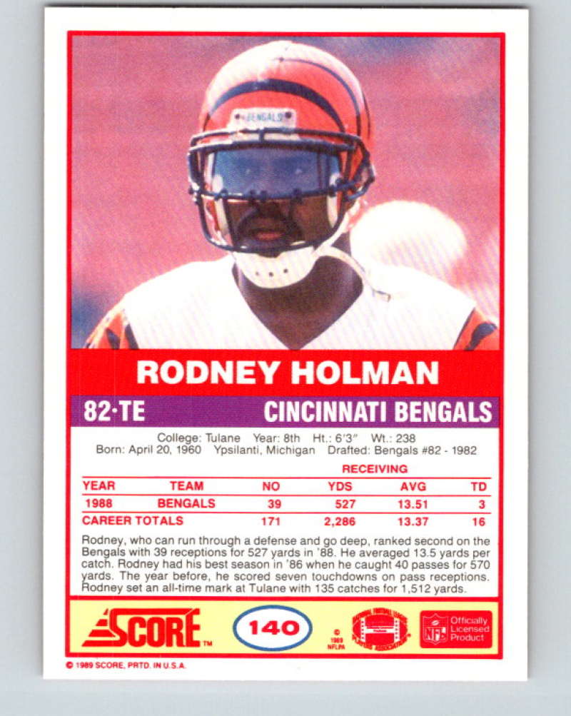 1989 Score #140 Rodney Holman Mint RC Rookie Cincinnati Bengals Image 2