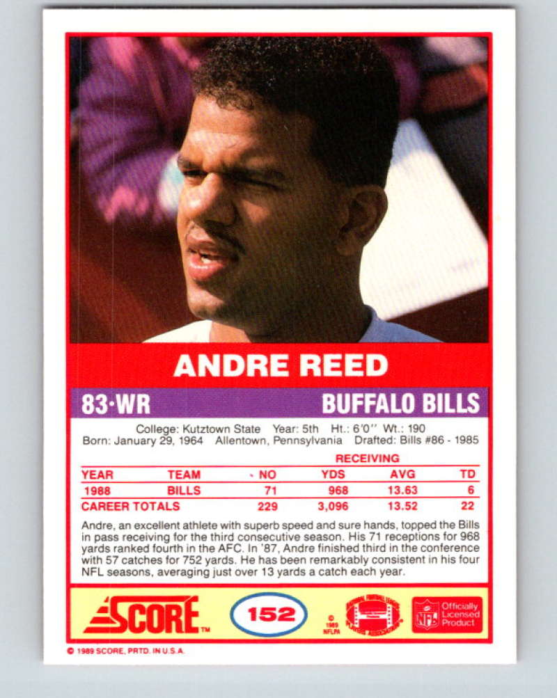 1989 Score #152 Andre Reed Mint Buffalo Bills Image 2