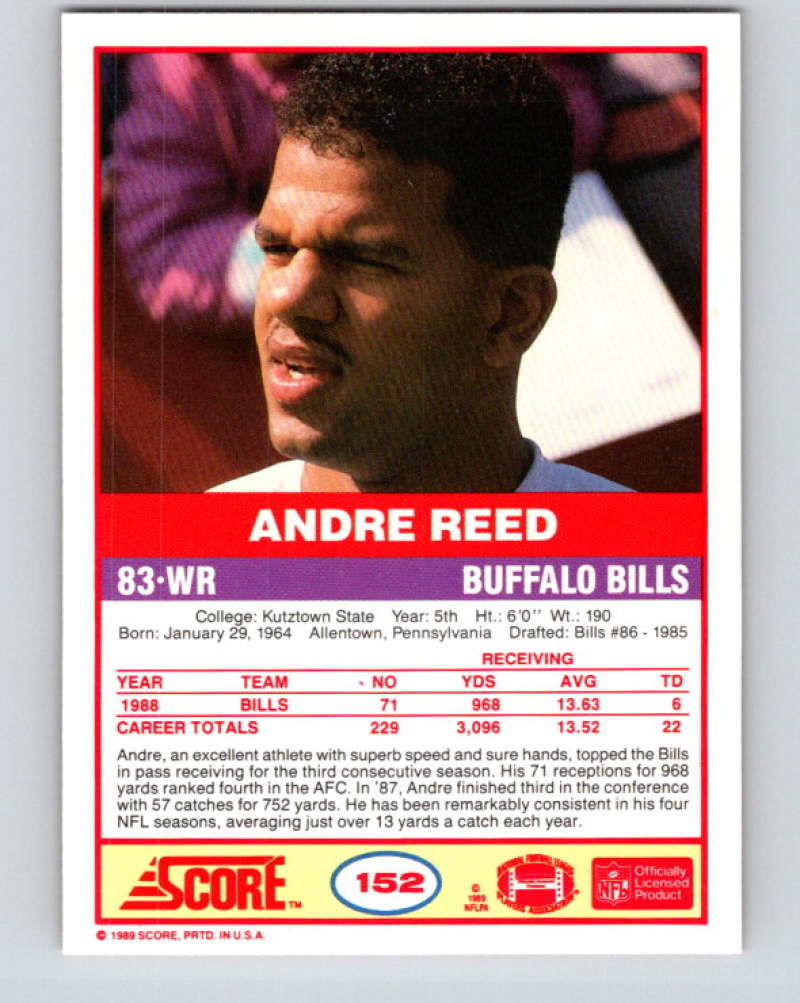 1989 Score #152 Andre Reed Mint Buffalo Bills  Image 2