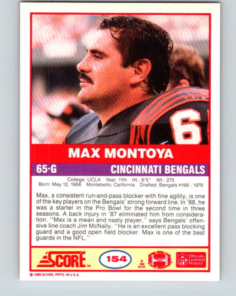 1989 Score #154 Max Montoya Mint Cincinnati Bengals  Image 2
