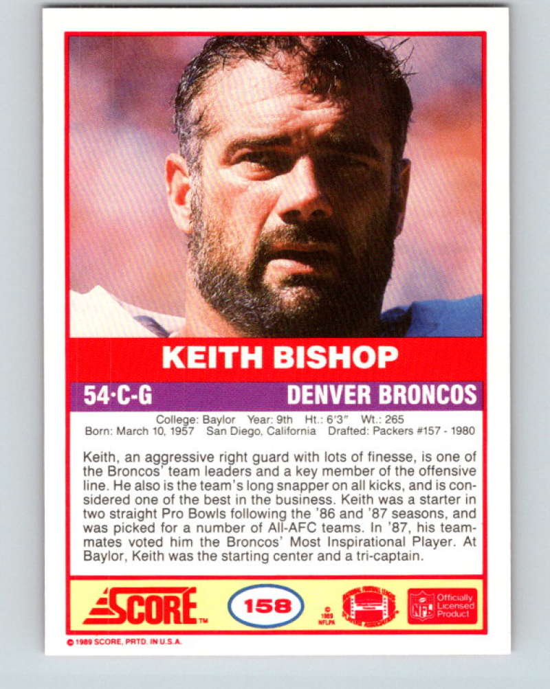 1989 Score #158 Keith Bishop Mint Denver Broncos Image 2