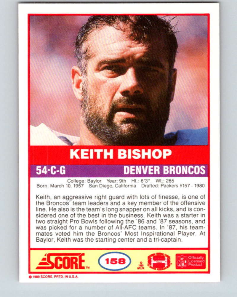 1989 Score #158 Keith Bishop Mint Denver Broncos  Image 2