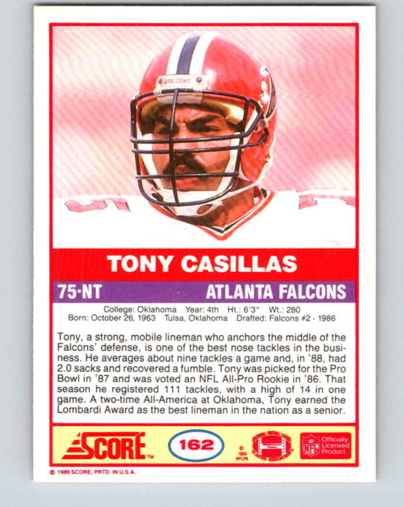 1989 Score #162 Tony Casillas Mint Atlanta Falcons Image 2