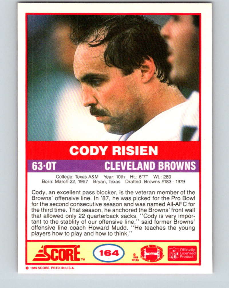 1989 Score #164 Cody Risien Mint Cleveland Browns Image 2