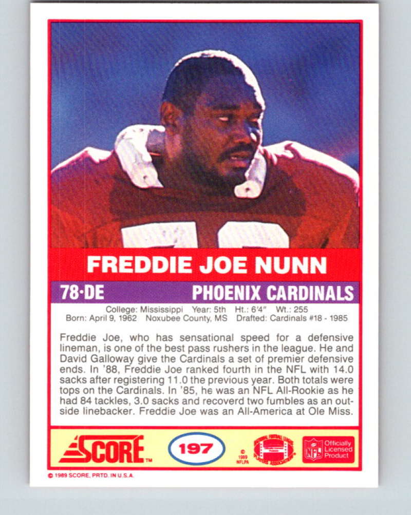 1989 Score #197 Freddie Joe Nunn Mint Phoenix Cardinals Image 2