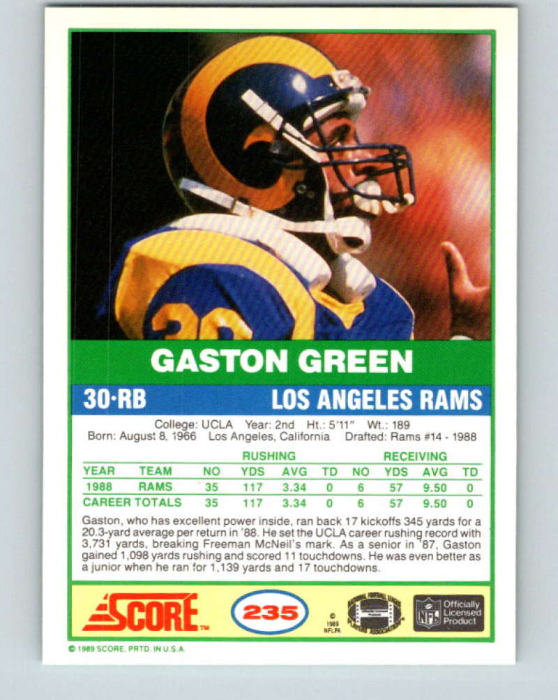 1989 Score #235 Gaston Green Mint RC Rookie Los Angeles Rams Image 2