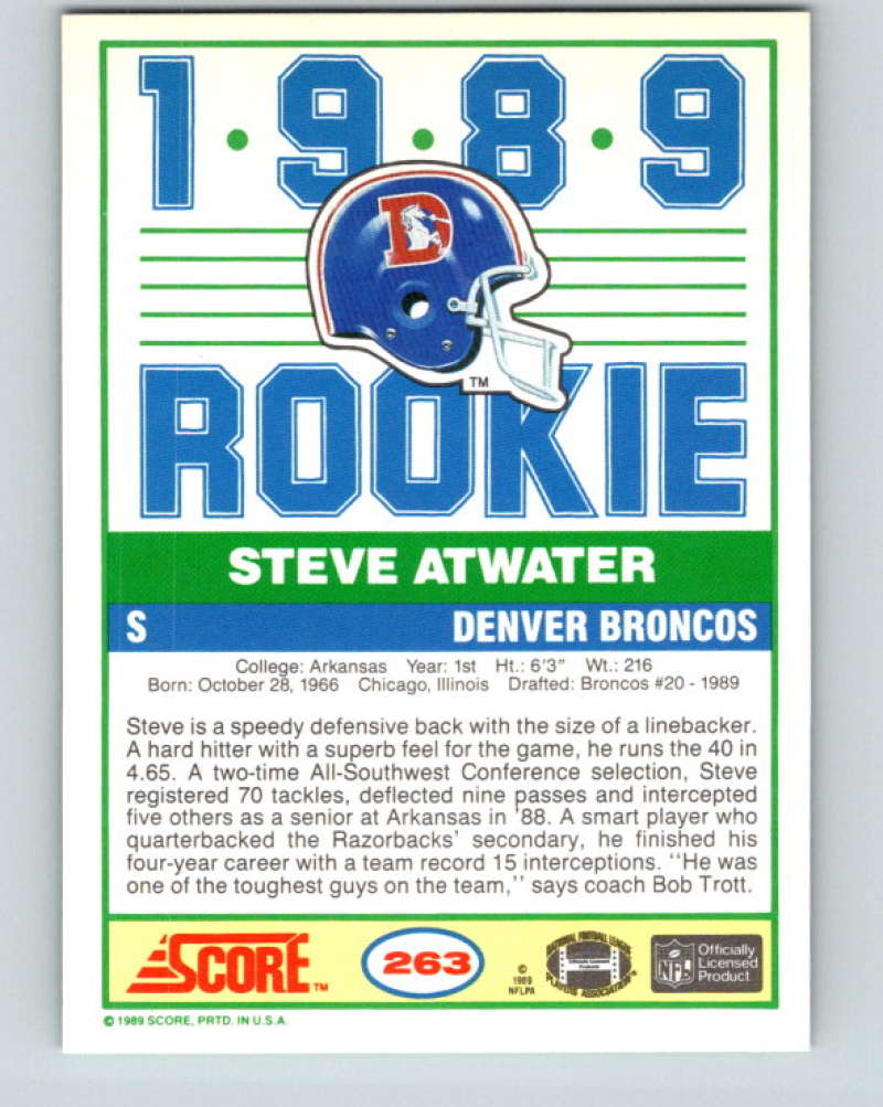 1989 Score #263 Steve Atwater Mint RC Rookie Denver Broncos