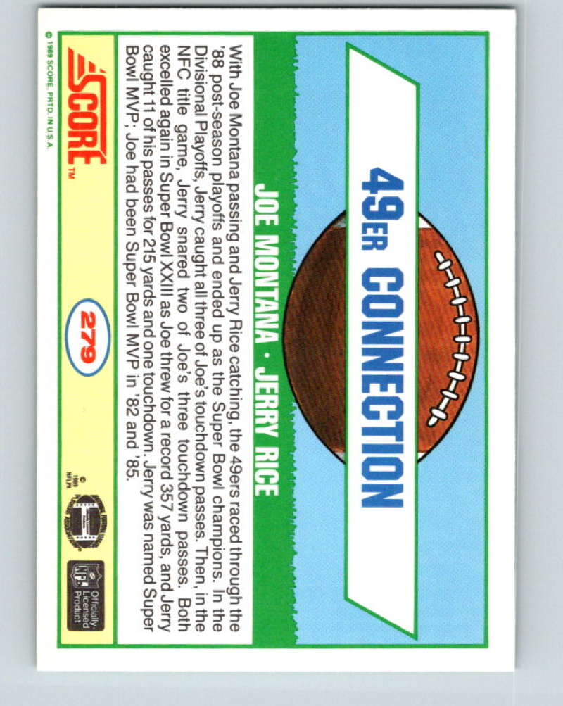 1989 Score #279 Joe Montana/Jerry Rice GC Mint San Francisco 49ers