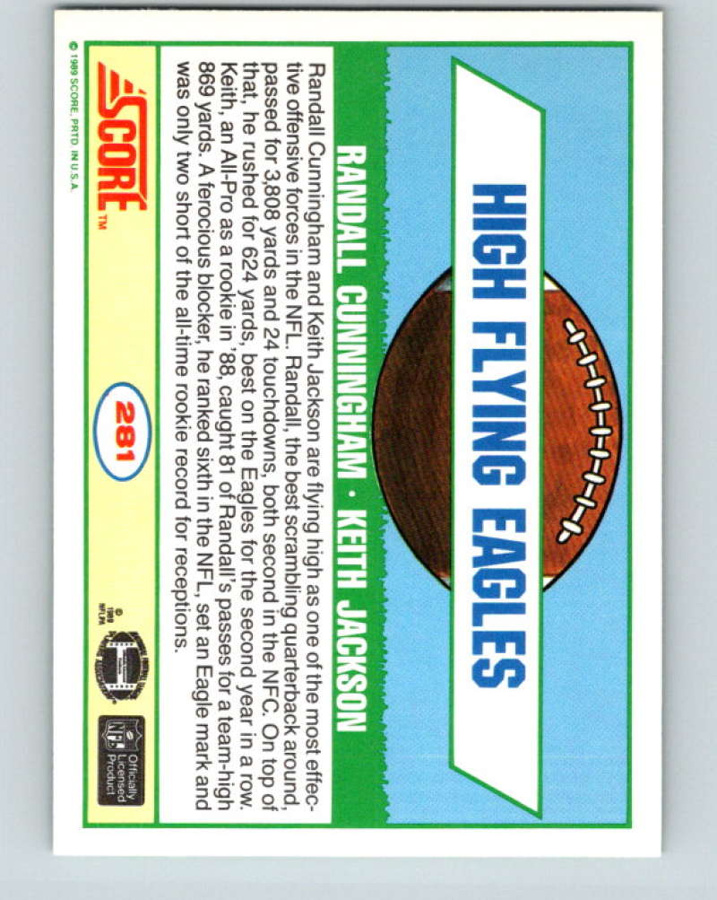 1989 Score #281 Randall Cunningham/Keith Jackson GC Mint Philadelphia Eagles Image 2