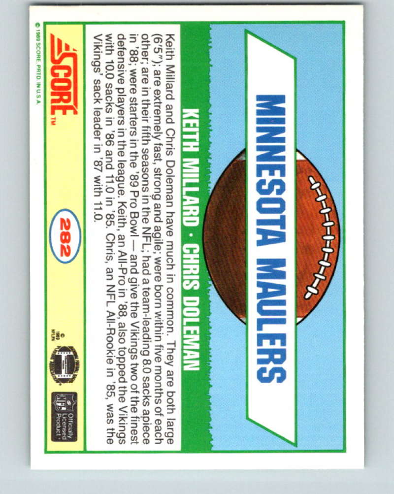 1989 Score #282 KeithMillard/Chris Doleman GC Mint Minnesota Vikings Image 2