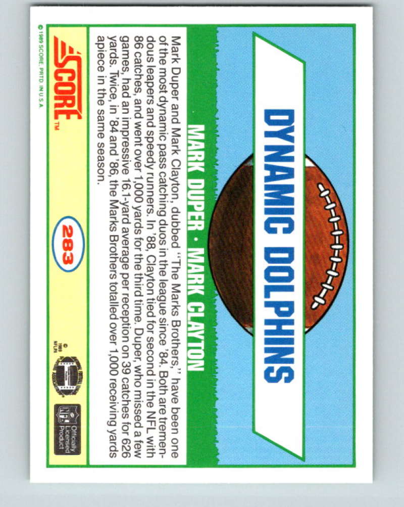 1989 Score #283 Mark Duper/Mark Clayton GC Mint Miami Dolphins