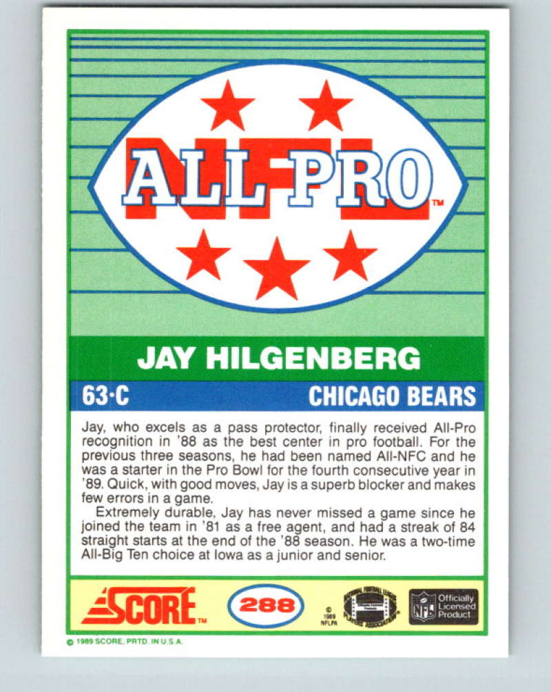 1989 Score #288 Jay Hilgenberg AP Mint Chicago Bears Image 2