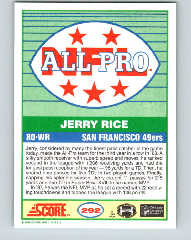1989 Score #292 Jerry Rice AP Mint San Francisco 49ers