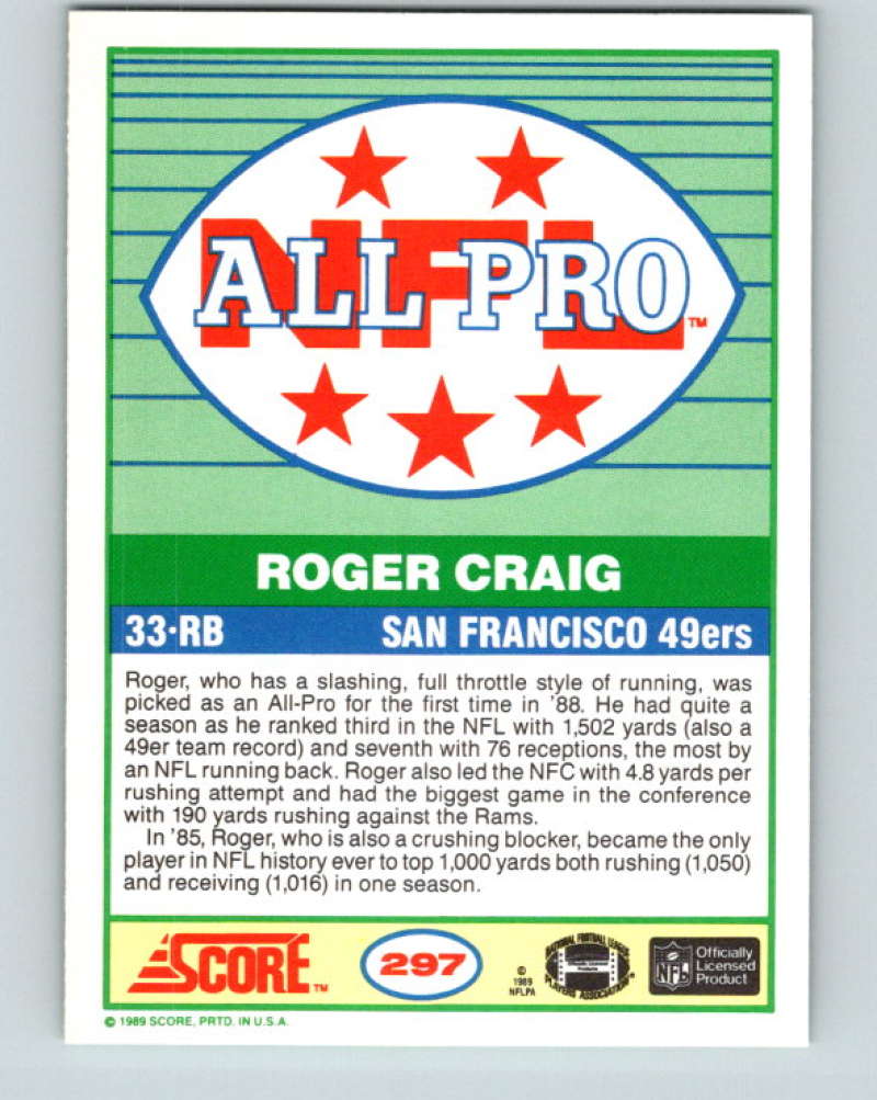 1989 Score #297 Roger Craig AP Mint San Francisco 49ers Image 2