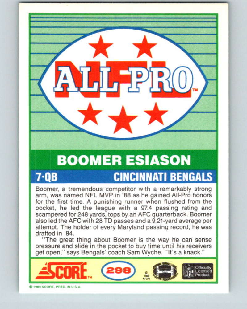 1989 Score #298 Boomer Esiason AP Mint Cincinnati Bengals Image 2