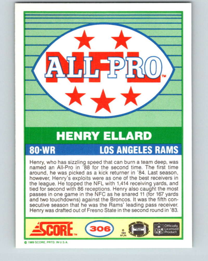 1989 Score #306 Henry Ellard AP Mint Los Angeles Rams