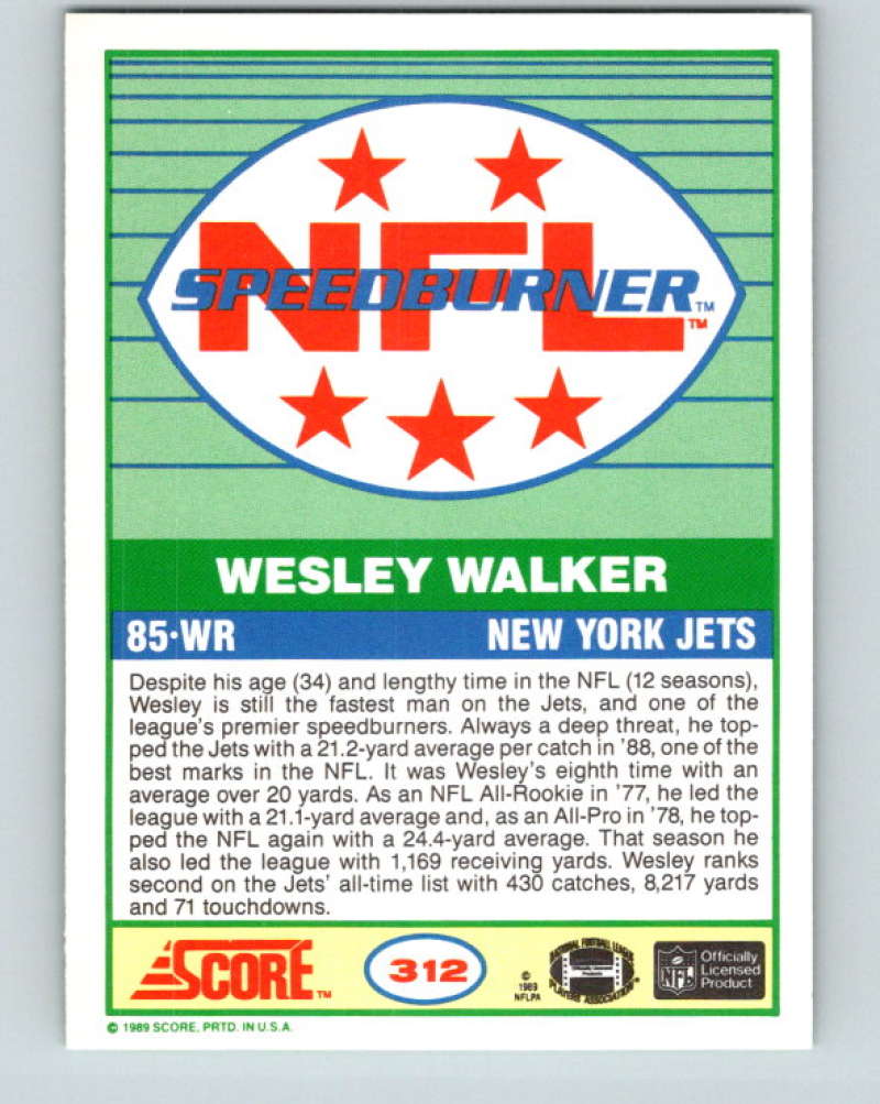 1989 Score #312 Wesley Walker SB Mint New York Jets Image 2