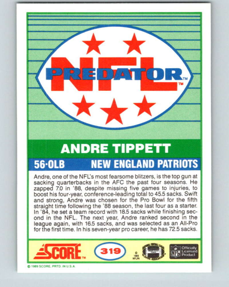 1989 Score #319 Andre Tippett P Mint New England Patriots Image 2