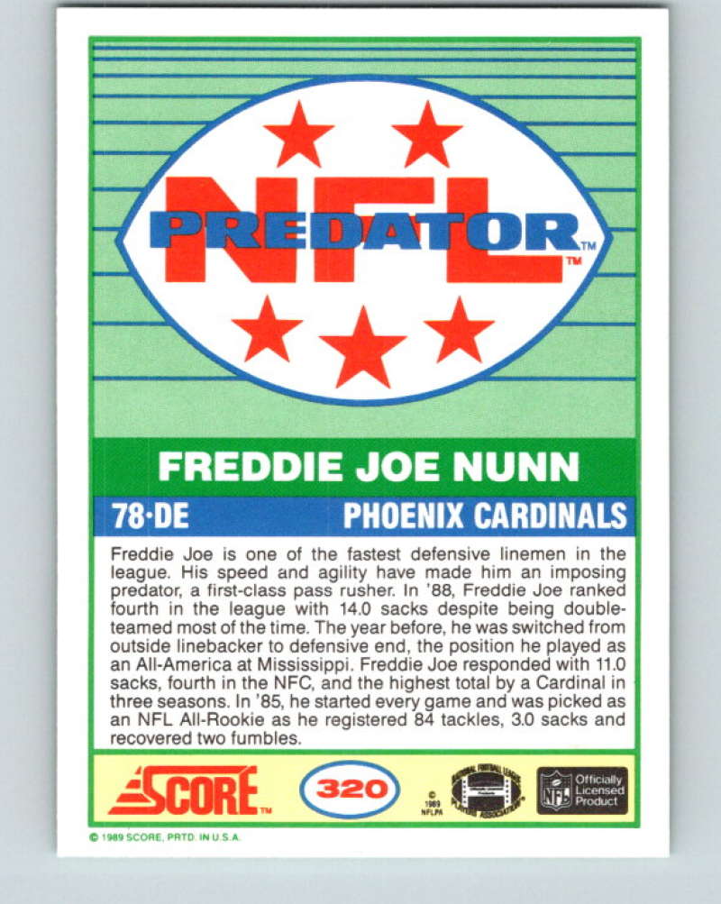 1989 Score #320 Freddie Joe Nunn P Mint Phoenix Cardinals Image 2