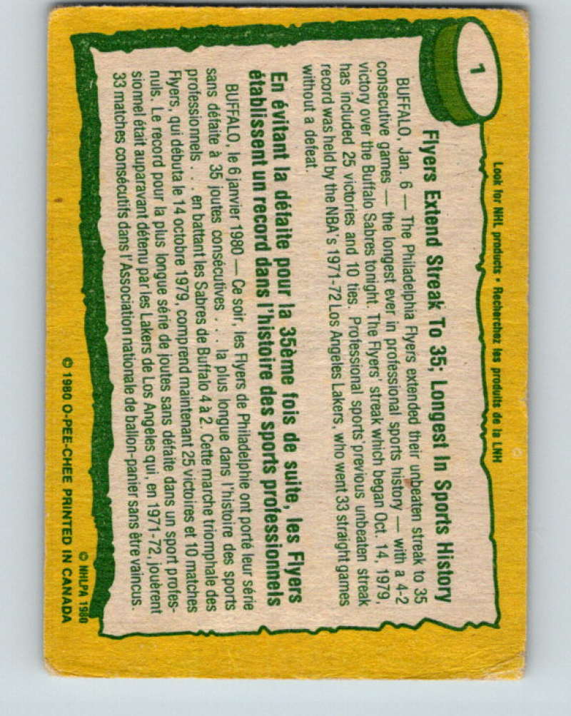 1980-81 O-Pee-Chee #1 Philadelphia Flyers RB NHL Philadelphia Flyers 7757 Image 2