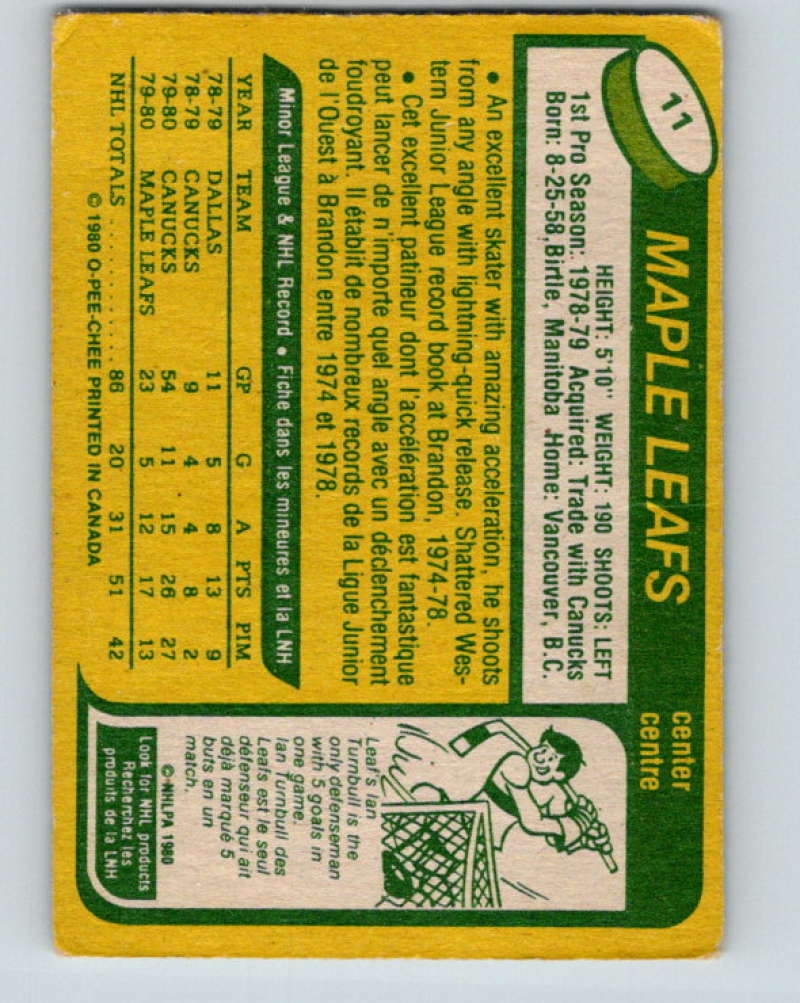 1980-81 O-Pee-Chee #11 Bill Derlago NHL RC Rookie Leafs 7768 Image 2