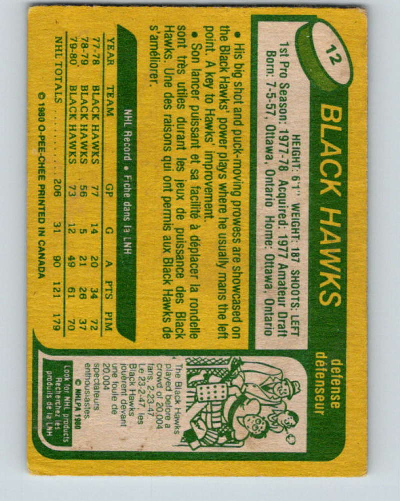 1980-81 O-Pee-Chee #12 Doug Wilson NHL Chicago Blackhawks 7769 Image 2