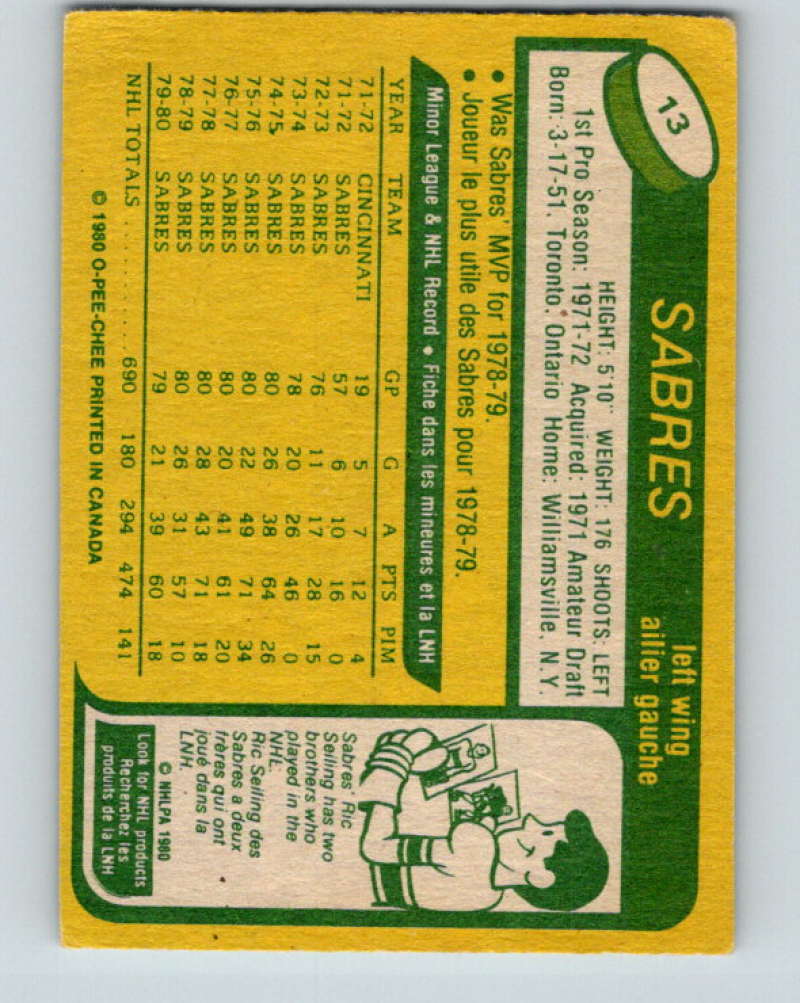 1980-81 O-Pee-Chee #13 Craig Ramsay NHL Buffalo Sabres 7770 Image 2