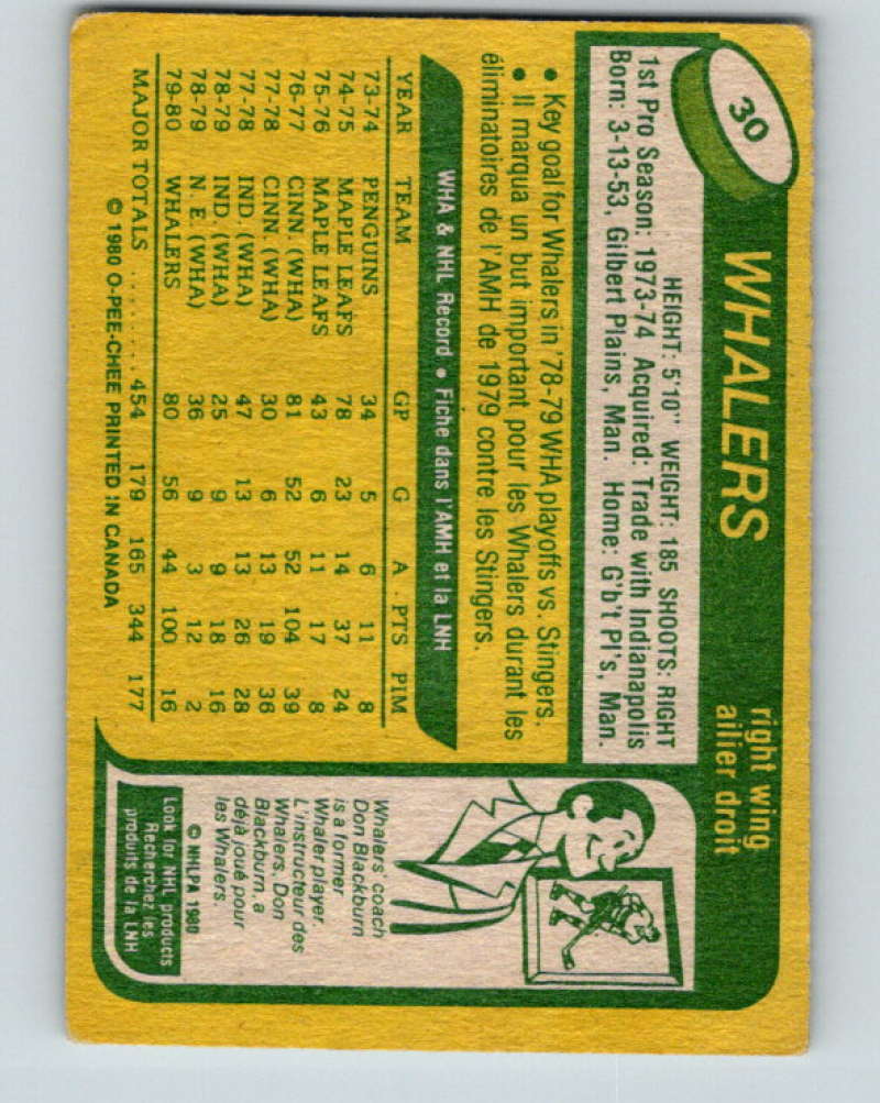 1980-81 O-Pee-Chee #30 Blaine Stoughton NHL Hartford Whalers 7787 Image 2