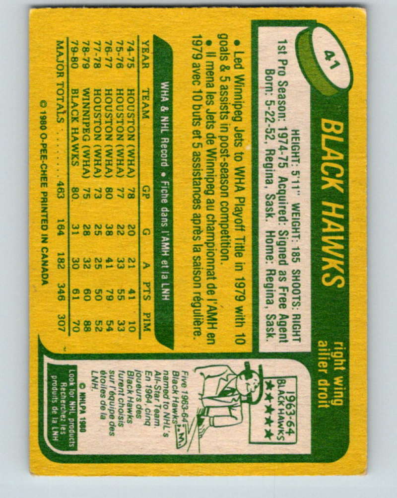 1980-81 O-Pee-Chee #41 Rich Preston NHL Chicago Blackhawks 7798 Image 2