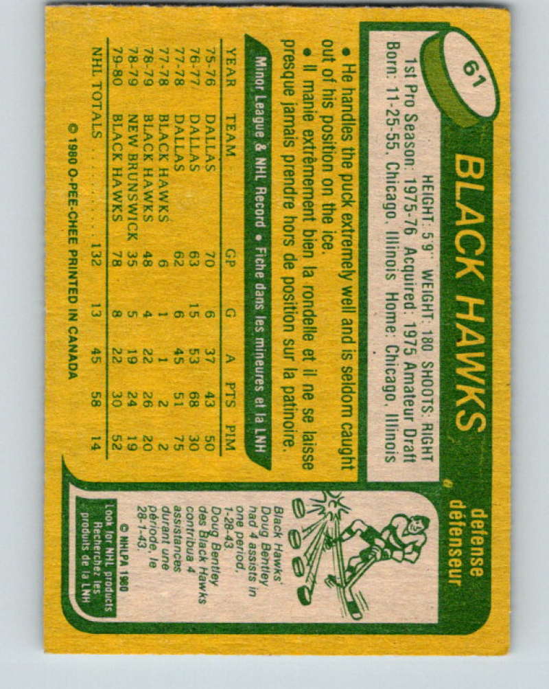 1980-81 O-Pee-Chee #61 Mike O'Connell NHL RC Rookie Blackhawks 7818 Image 2