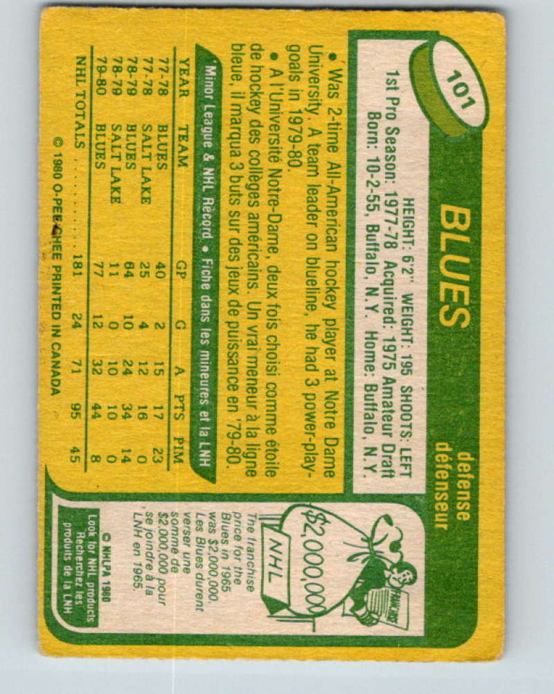 1980-81 O-Pee-Chee #101 Jack Brownschidle NHL St. Louis Blues 7858 Image 2