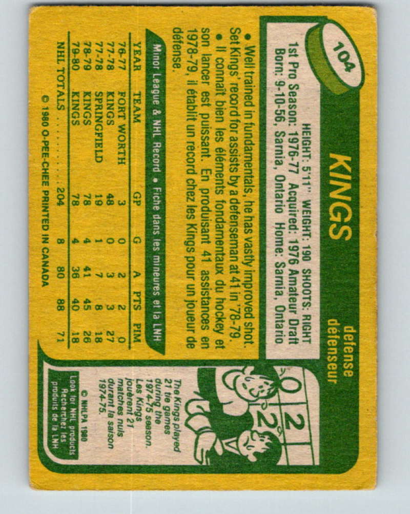 1980-81 O-Pee-Chee #104 Rob Palmer NHL Los Angeles Kings 7861 Image 2