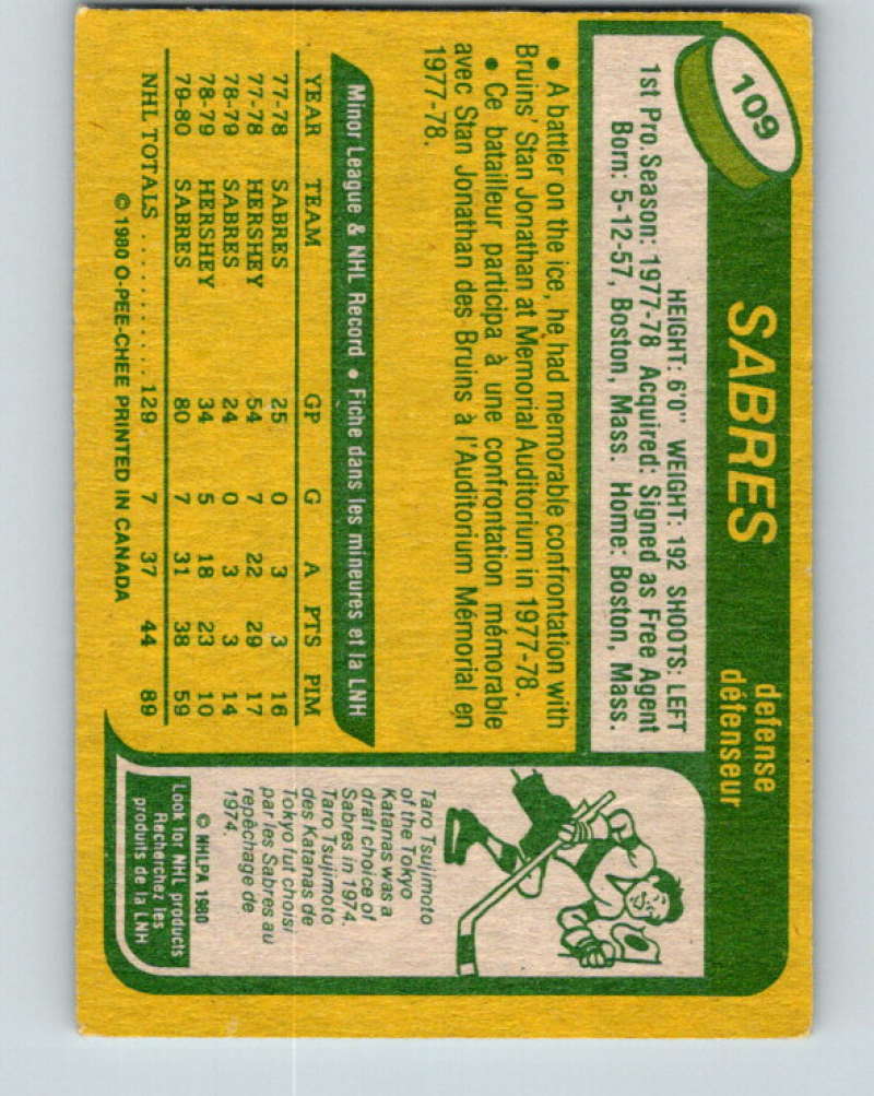 1980-81 O-Pee-Chee #109 Richie Dunn NHL RC Rookie Buffalo Sabres 7866 Image 2