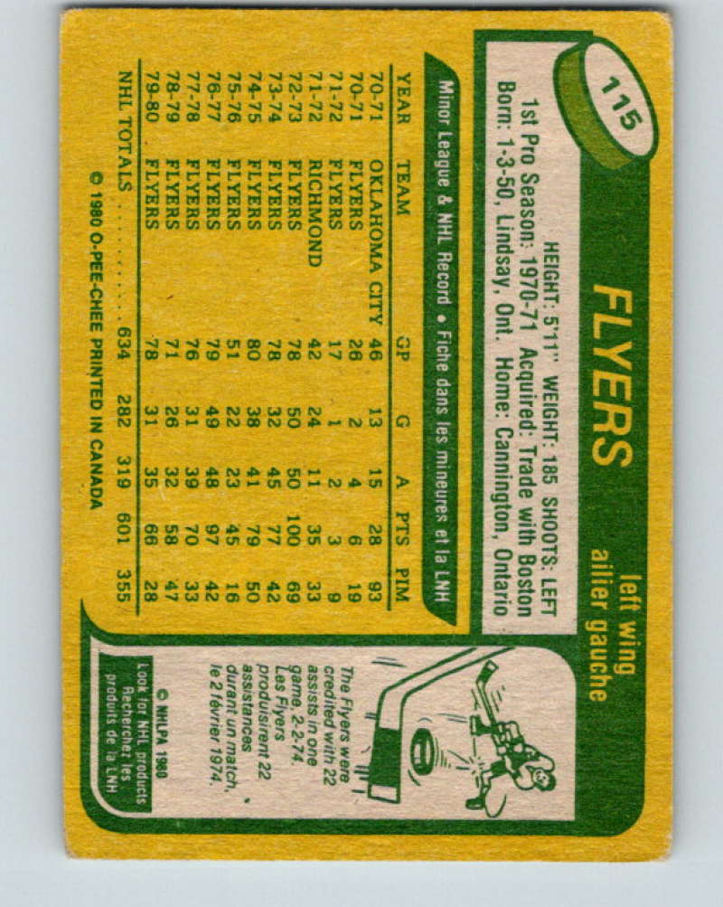 1980-81 O-Pee-Chee #115 Rick MacLeish NHL Philadelphia Flyers 7872 Image 2